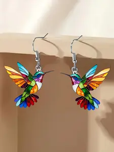 A Pair of Colorful Bird Acrylic Earrings, Sweet Vitality Style, Light-transmitting Acrylic for Bright Colors/3D Vivid Bird Shape, Suitable for Daily Commute/Girlfriends' Dates, Fit for Young Girls Who Love Cute Style, Fashion Jewelry Accessories