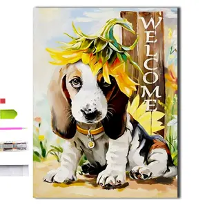 New 5D Diamond Painting Kit: Sunflower and Basset Hound Puppy Theme DIY - Beginner-Friendly Rhinestone Art Embroidery Home Decor