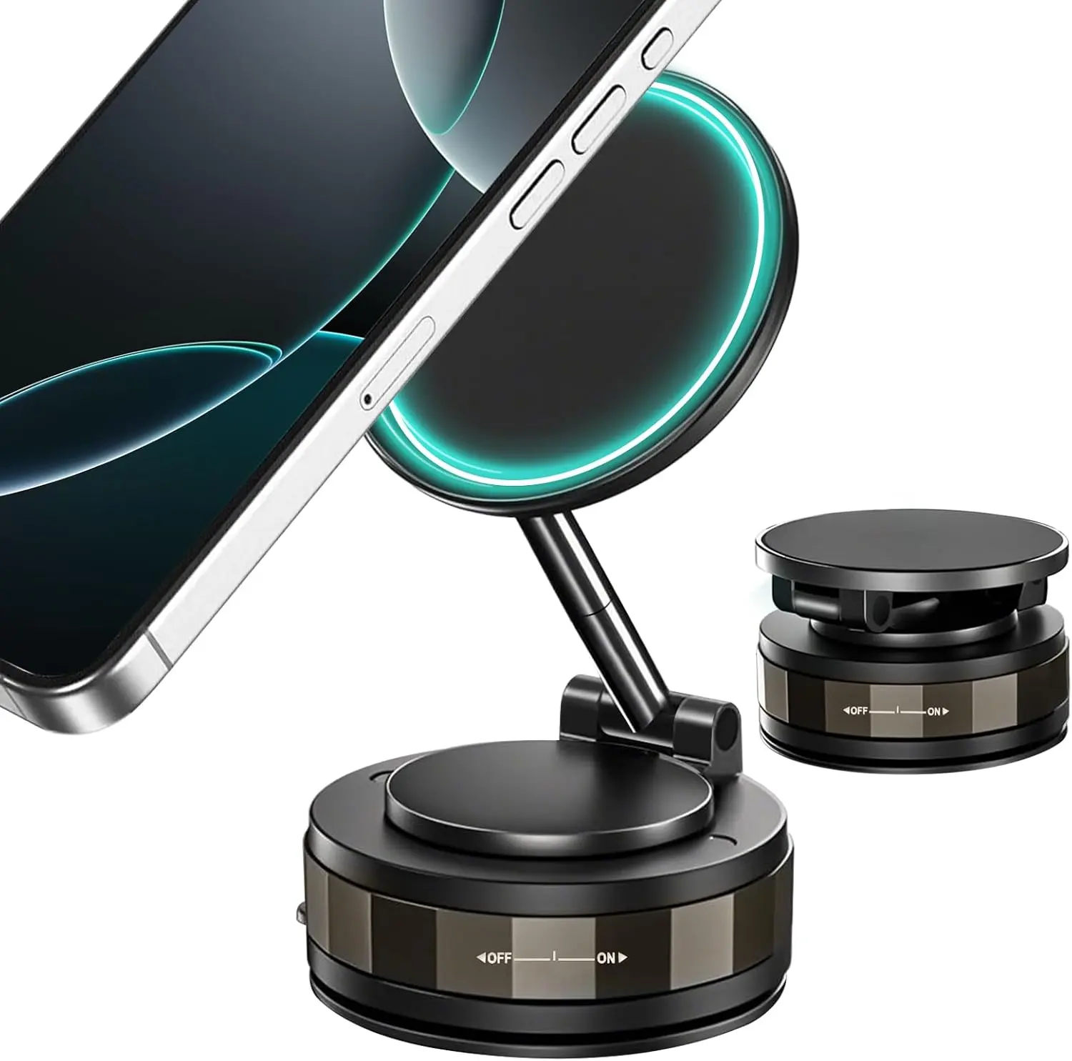 2026 New Vacuum Magnetic Phone Holder, 360° Adjustable Magnetic Car Mount, Foldable Portable Suction Cup Cell Phone Mount for Car/Gym/Mirror/Shower, Compatible with All Smartphones & All Car Models（With magnetic suction ring）