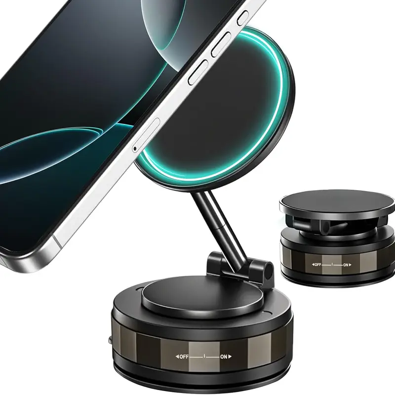 2026 New Compact 360-Degree Magnetic Suction Phone Holder for Car - 50% More Suction Power Adjustable Hands-Free Car Mount Dashboard, Foldable Portable, Center Console Screen Compatible, With Magnetic Ring, For All Smartphones & Content Creators