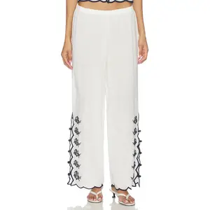 CAMI NYC Madrid Embroidered Linen Pant in Macadamia