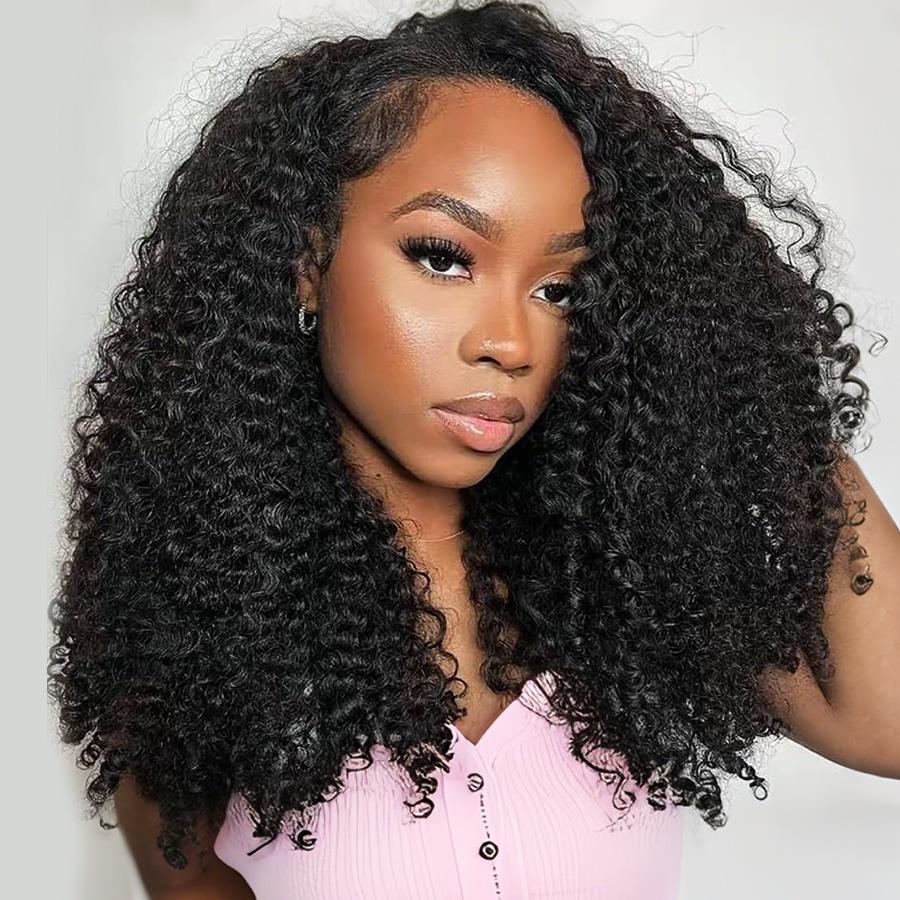 Pizazz Hair Ready to Go Curly Half Wig Invisible Hairline 180% &220% Glueless Human Hair Wigs Seamless Flip Over Wig Beginner Friendly Vacation Hair