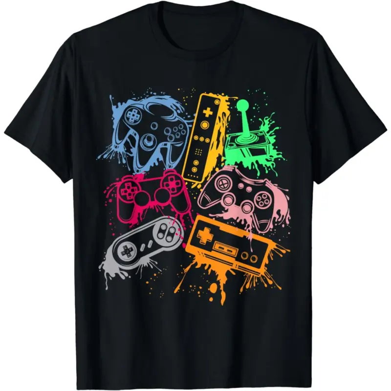 Men's Cotton Short-Sleeve Classic Round Neck Top - 80s-90s Retro Video Game Console Controllers Arcade Themed Gamer Gift Unisex T-Shirt, Breathable Cotton Fabric, Shortsleeve