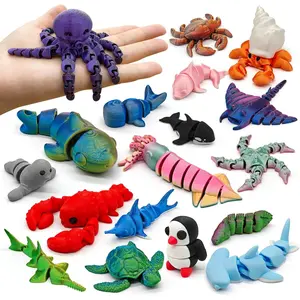 3D Printed Animal Figures Set, 18Pcs 3D Printed Toys, Ocean Animal Figurines Toys, Fidget Articulated Flexible Toy for Party Favors Birthday Gifts Office Desktop Home Decoration