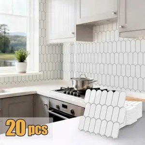 20PCS 3D Mini Brick Wall Tile Stickers - Waterproof Vinyl, Glue-Free Adhesive Material, Colorful Removable Artificial Panels for Kitchen Backsplash, Moisture-Proof Home Decor (Green/Blue/Pink), Adhesive Material 3D Wall Panels, Artificial 3D Wall Panels