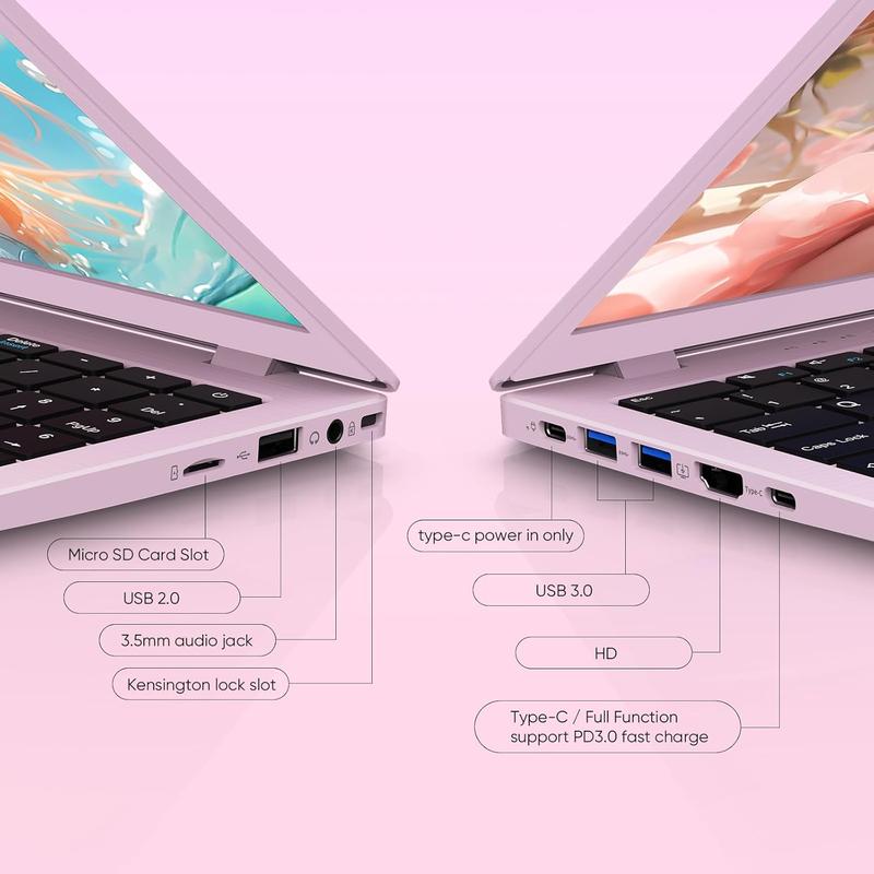 15.6" Laptop for Students & Home Featuring 12GB DDR5 RAM 512GB SSD FHD Thin Bezel Display Intel N150 up to 3.6GHz Long Battery Life Wi-Fi 6 Privacy Camera Your Perfect Pink Partner