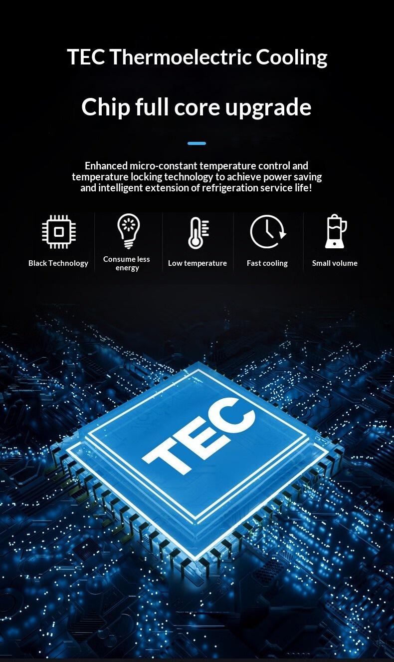 Recent smart temperature-controlled cup with TEC cooling and heating technology. Cools in 15 mins to 2-7°C, heats in 8 mins to 58-70°C. Portable, quiet, compatible with various containers. Ideal for car, office, home, and outdoor use.