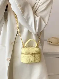 New Fashion Mini Handbag, Casual Metal Chain Crossbody Bag, Diamond Pattern, Fits Daily Cosmetics, Women's Stylish Shoulder Bag, Crossbody Clutch Purse