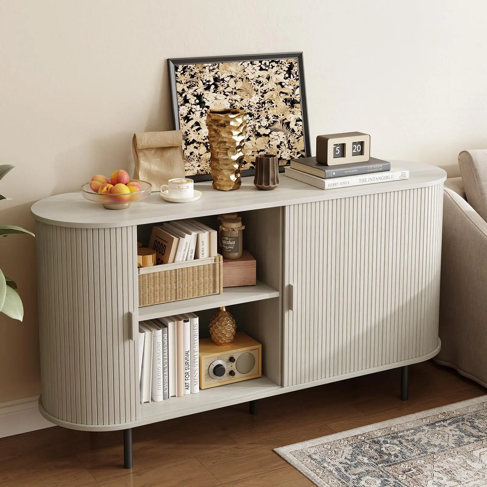 【SummerFinds】ONBRILL Modern Vertical Wood Accent Cabinet - Modern Furniture Organizer, 40/48/55/63" Multifunctional Storage, Coffee Bar Station Console Table with Sliding Door, Adjustable Shelf for Kitchen, Entryway Home & Apartment Decor