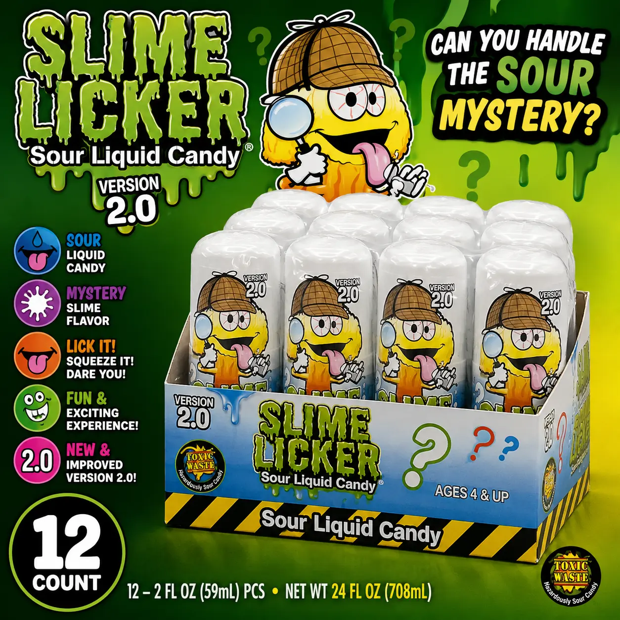 Slime Licker Mystery Slime Sour Liquid Candy 2 oz 12 Count Novelty Sour Candy