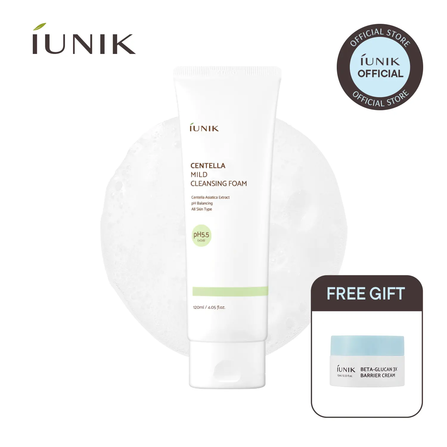 [IUNIK Official] Centella Mild Cleansing Foam | Deep Cleansing & pH Balancing for Sensitive & Oily Skin | 120ml / 4.05 fl oz