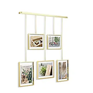 Umbra Exhibit Multi-Size Brushed Brass Metal Gallery Frame - Wall-Mount Hanging Photo Display with Adjustable Ledges, Ideal for Landscape Photo Decoration in Office & Commercial Furniture Spaces