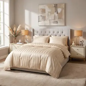 [Summer Vibes] NTBAY 3-Piece Striped Satin Duvet Cover Set - Italian Style Luxury Bedding Sets, Silky Soft & Breathable Comfy Bed Sets, Anti-Frizz Hair Care & Skin-Friendly Bedding