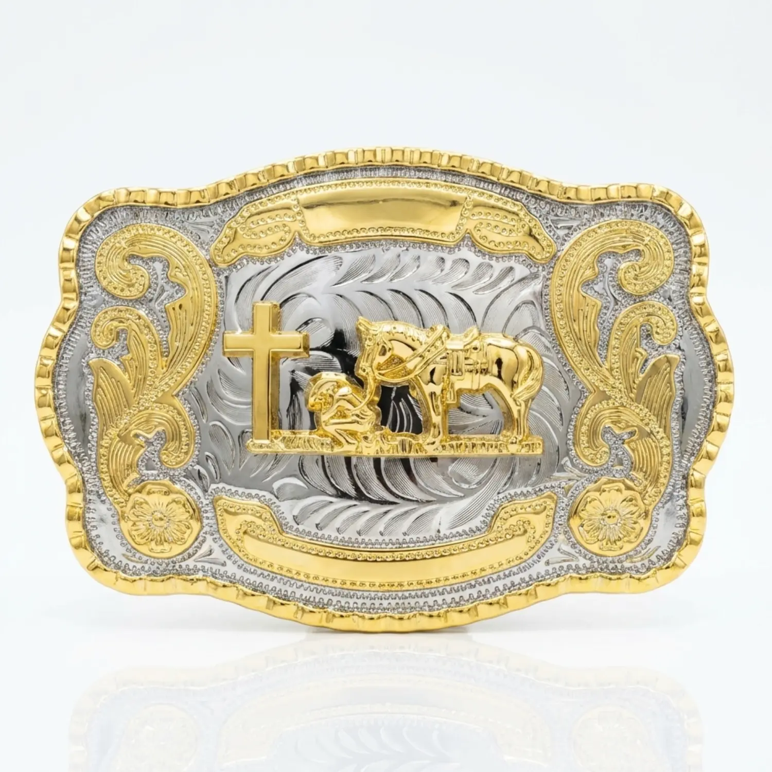 Heavy Duty Western Belt Buckle for Men, Praying Cowboy 3D Scene of Faith, 2-Tone Zinc Alloy, Large Rodeo Style, Christian Gift for Dad, Grandpa, 3D Scene Of Prayer, 2-Tone Finish, Western Buckle, Belts, Hook