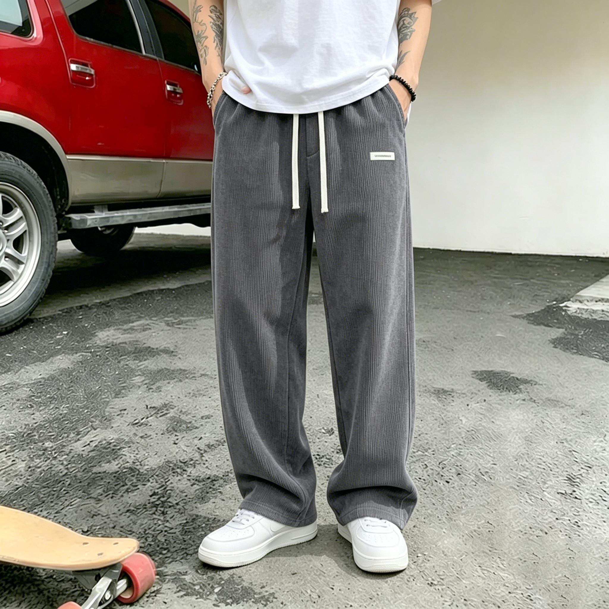 Men’s retro corduroy casual pants, loose straight fit, comfortable breathable fabric, versatile new arrival for spring, summer, and autumn