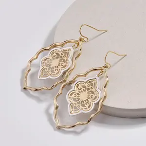 SageVell Boho Gold Silver Hollow Flower Drop Earrings ,Vintage Ethnic Design for Party & Daily Chic, Lightweight Statement Jewelry