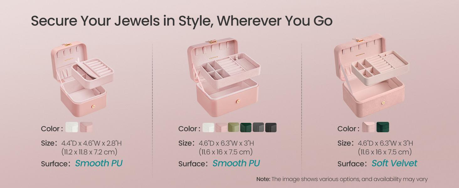 SONGMICS GISELLA Collection Compact Portable Travel Jewelry Organizer Storage, Elegant Touch Premium Velvet 2-Layer Accessories Box with Shiny Metal Hardware, 5 Necklace Hooks, Bottom Bracelet Compartment, 0.7 lb, 4.6"d x 6.3"w x 3"h, for Business Use, Bo