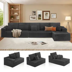 HSECOYAY Oversized 164'' L Shape Cloud Couch Plus Sectional Sofa with Chaise Modern Modular Sofa with 8 Soft Pillows & Lounge Chairs Boneless Upholstered Couches for Living Room Bedroom Plush Corduroy Fabric