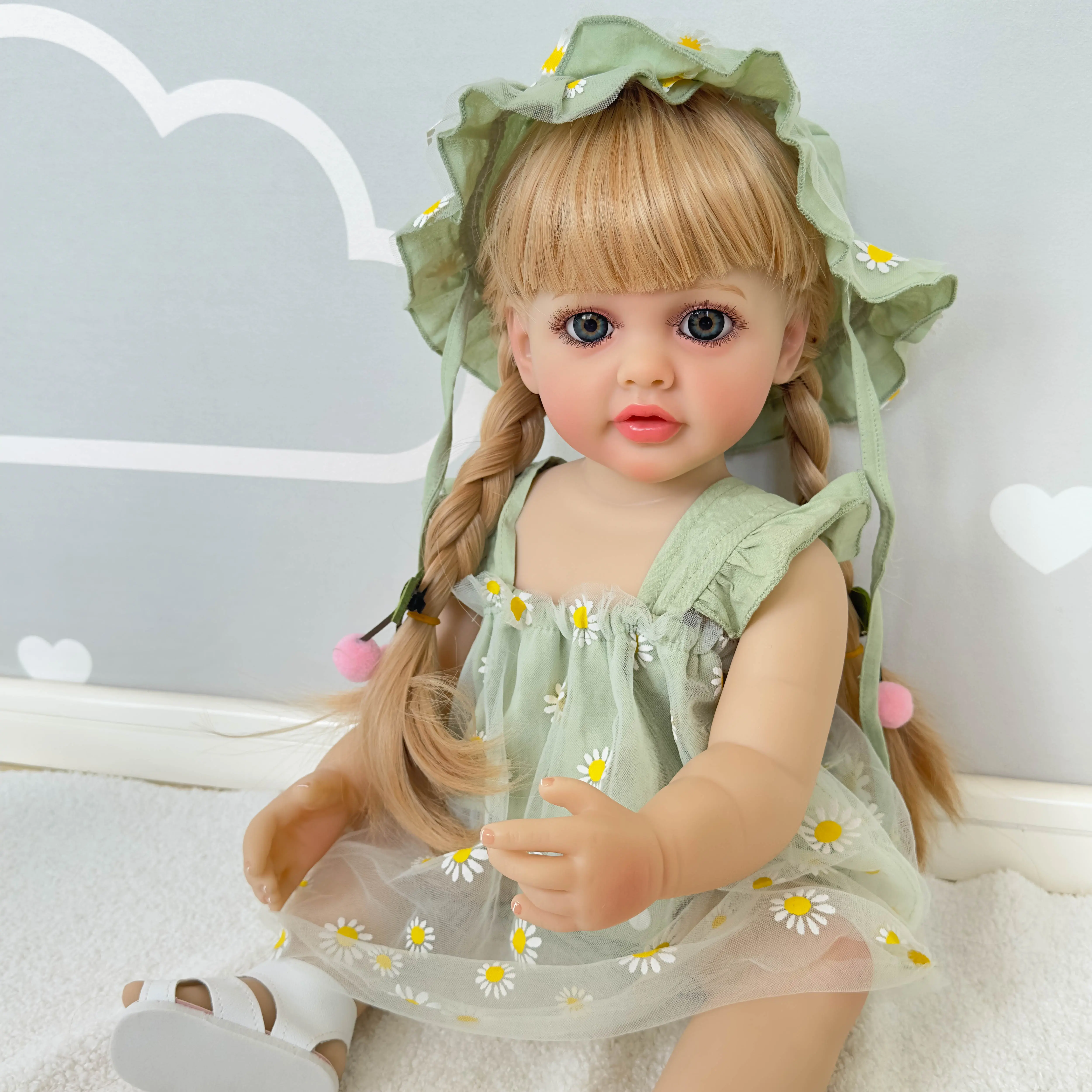 22 Inch Vinyl Full Body Reborn Baby Dolls Girl Real Life Reborn Newborn Baby Doll Realistic Washable Babies with Long Blonde Hair Anatomically Correct Doll Toys