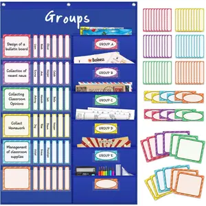 Small Group Pocket Chart with 84 Colorful Dry Erase Cards, Classroom Jobs Chart with 6 Pocket Wall  File Folder, Pocket Chart for Classroom,Office,, Small Group Classroom  Haves