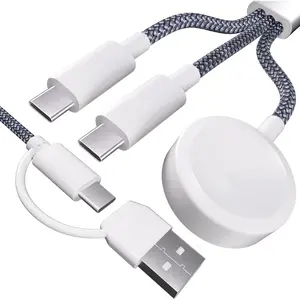 3 in 2  Charger ,  in  Combo Thick Braided USB C (USB A) Travel Multi Device  Cord, Compatible with  Watch Ultra SE Series1-11, for  15-17, 4FT/1.2M-Grey