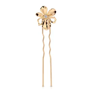 Ettika Petals Hair Pin Gold Tone Zinc Glass 0.34 x 1.25 x 5.4 Inches Elegant Hair Accessory for Women