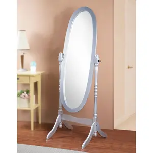 Traditional Queen Anna Style Wood Floor Cheval Mirror, Silver Finish for Bedroom and Living Room for Home Decor Mirror surface can swing Glass Antique drawer dresser Oval Reflection Wooden drawer dresser