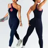 Color blocking and edging yoga jumpsuit with waist and hip lifting, Workout jumpsuits, seamless knitted women's sports jumpsuit with high elasticity and tight fitting, outdoor fitness one-piece clothing for all seasons, daily exercise