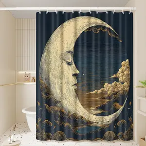 1pc Mystical Moon Goddess & Celestial Landscape Printed Shower Curtains with Plastic Hooks Shower Curtain for Bathtub Bathroom, Suitable for Home and Hotel Machine Washable Bathroom Decor as Best Gifts for Winter Solstice or New Year