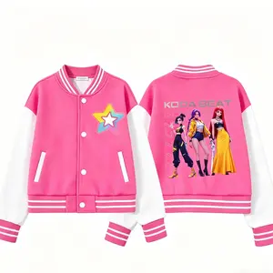 Girls Sweet & Cool Color Block Baseball Jacket, Trendy Outerwear for Daily Wear, Perfect Gift for New Year