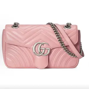Pre-owned GUCCI GG Marmont Medium Shoulder Bag, Matelassé Chevron Light Pink Nappa Leather, Gold Tone Hardware