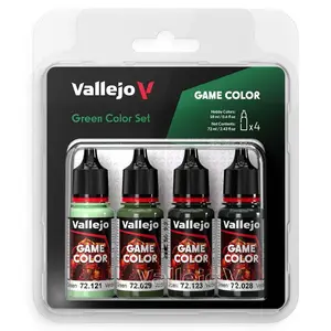 212 MAIN Vallejo Game Color Green Paint Set - Blister Pack Miniature Painting Supplies with QR Tutorial, Photographic Steps Guide for Hobbyists