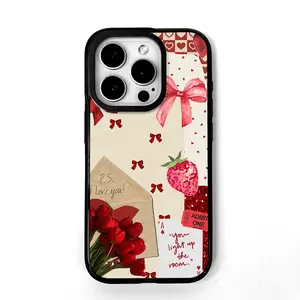 Kiss Lips Red Bow Strawberry Valentine Phone Case， Romantic Sweetheart Style for iPhone 17 16 15 14 13 12 11 Plus Pro Max. A13