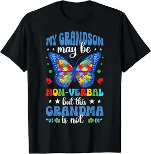 100% Cotton My Grandson Proud Autism Grandma Autism Warrior Grandma T-Shirt