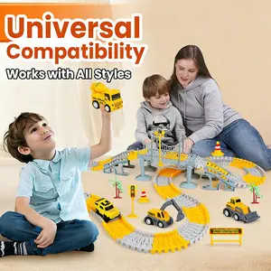 TongLi/TL DIY Flexible Bendable Track Set - Electric Construction Cars, Battery-Powered Railed Vehicles, STEM Learning Building Toy for 3+ Years Kids, Birthday Holiday Gift