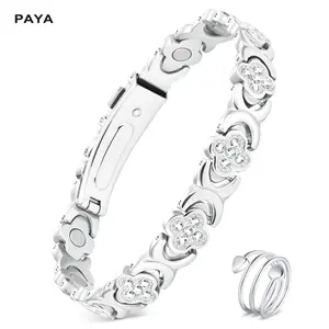 PAYA Pure Copper Bracelet & Ring Set for Women, Magnetic Copper Jewelry with Neodymium Magnets & Sparkling Cubic Zirconia, Adjustable Infinite Clover Design