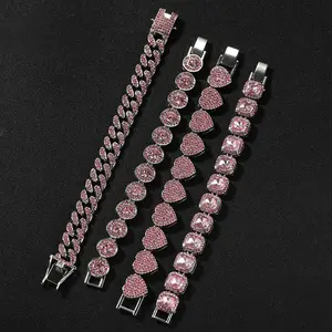 2026 Pink Blush Bracelets 7in&8in For Women| Pink Cuban Chain Bracelet| Pink Tennis Bracelet| Pink Heart Bracelet| Pink Cushion Halo Bracelet For Women| Christmas Anniversary Gift