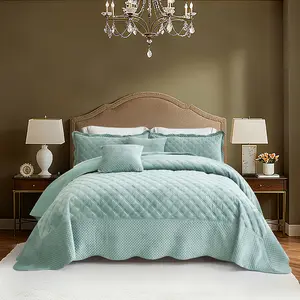 Blythease Velvet Oversized King Quilt Extra Wide, Plaid Striped Pattern Design, Lightweight Bedspread Coverlet Quilted Set