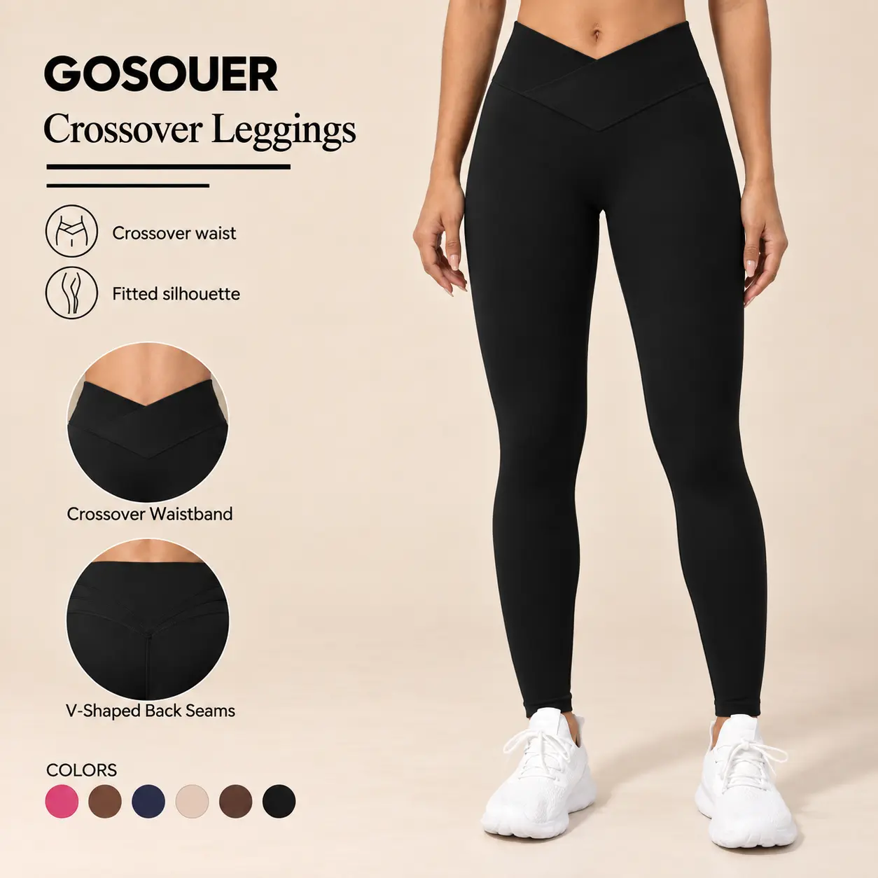 Women's V Waist Stretch Leggings, Full Length Activewear for Yoga Workout Exercise and Athletic Wear
