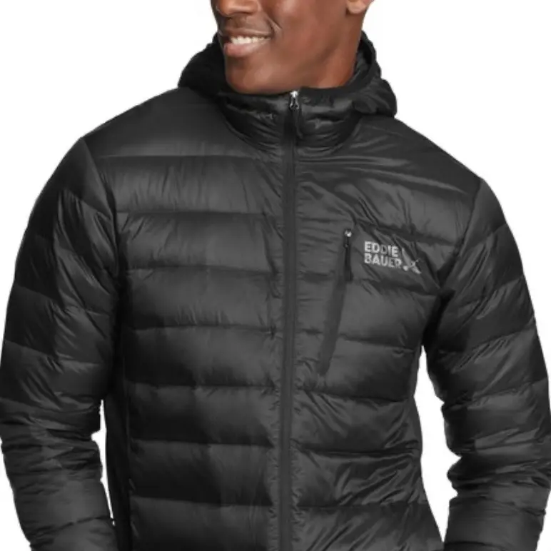 Eddie Bauer Men's Black Hooded Puffer Jacket - Men's Coats, Zipper Closure