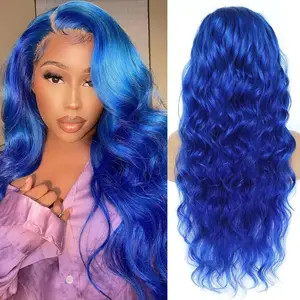 Otinid Blue Lace Front Wig Human Hair 13x4 Blue Wig Human Hair Body Wave Colored Human Hair Lace Front Wigs Blue Human Hair Wig 180% Density HD Lace Frontal Wig Human Hair 24 Inch