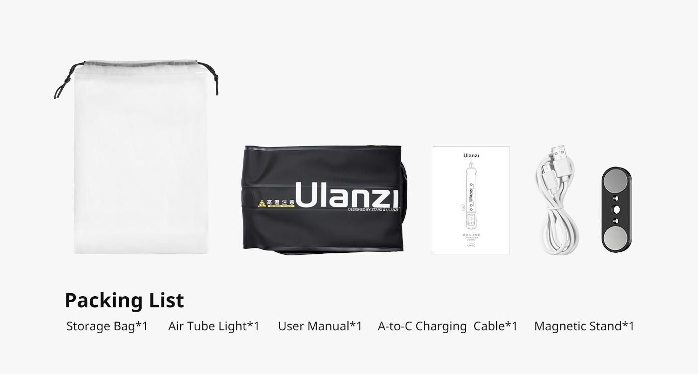 Ulanzi Portable Inflatable Air Tube Light UA12/UA20 , Handheld Magnetic 12W/20W 2700K to 6500K CRI 95+ Air Video Streaming Light 1/4 Mount Photography Lighting Stick