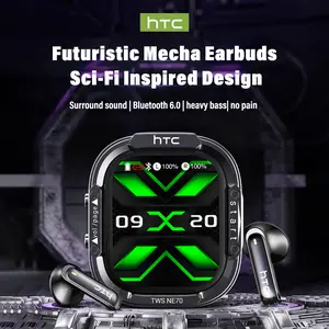HTC NE70 Bluetooth 6.0 Earphones Light Weight in Ear IPX5 Waterproof Headphones Wireless Earbuds with Smart Touch Screen Suitable for Gaming Office Sports Study and Audio Calls Earphones