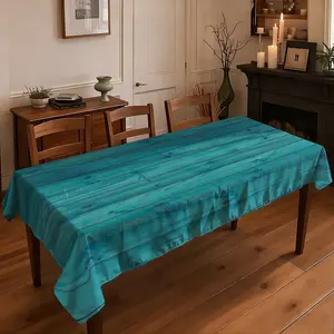 JIT+1pcs 2D flat printed tablecloth  Vintage Teal Wood Grain Print Tablecloth, American Country Style Oil-proof Waterproof Rectangular Dining Table Mat