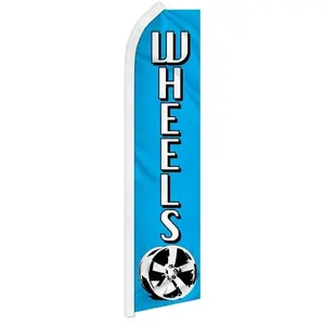 Wheels Sale Flag - Blue Banner with Wheel Graphic, Eye-catching Advertising for Wheel Store Promotion