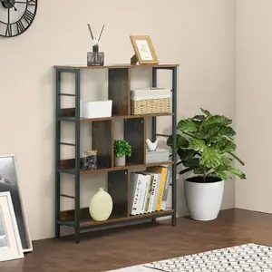 CAPHAUS 3 Tier 7 Cube Bookshelf, Office Shelf, Horizontal Bookcase, Industrial Open Display Shelf with Metal Frame, Wooden Board, for Home, Office, 32 Inch, Rustic Oak / White