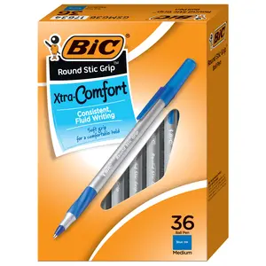 BIC Round Stic Grip Xtra Comfort Blue Ballpoint Pens, Medium Point (1.2mm), 36-Count Pack, Excellent Writing Pens With Soft Grip for Superb Comfort and Control