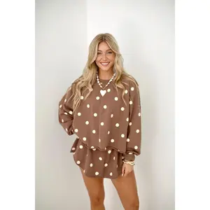 Mocha Polka Dot Long Sleeve Crop
