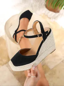 Women's Fashionable Lace Up Ankle Strap Wedge Sandals, Casual Comfortable Wedge Sandals for Beach Vacation, Female All-match Round Toe Shoes for Daily Wear, Girl