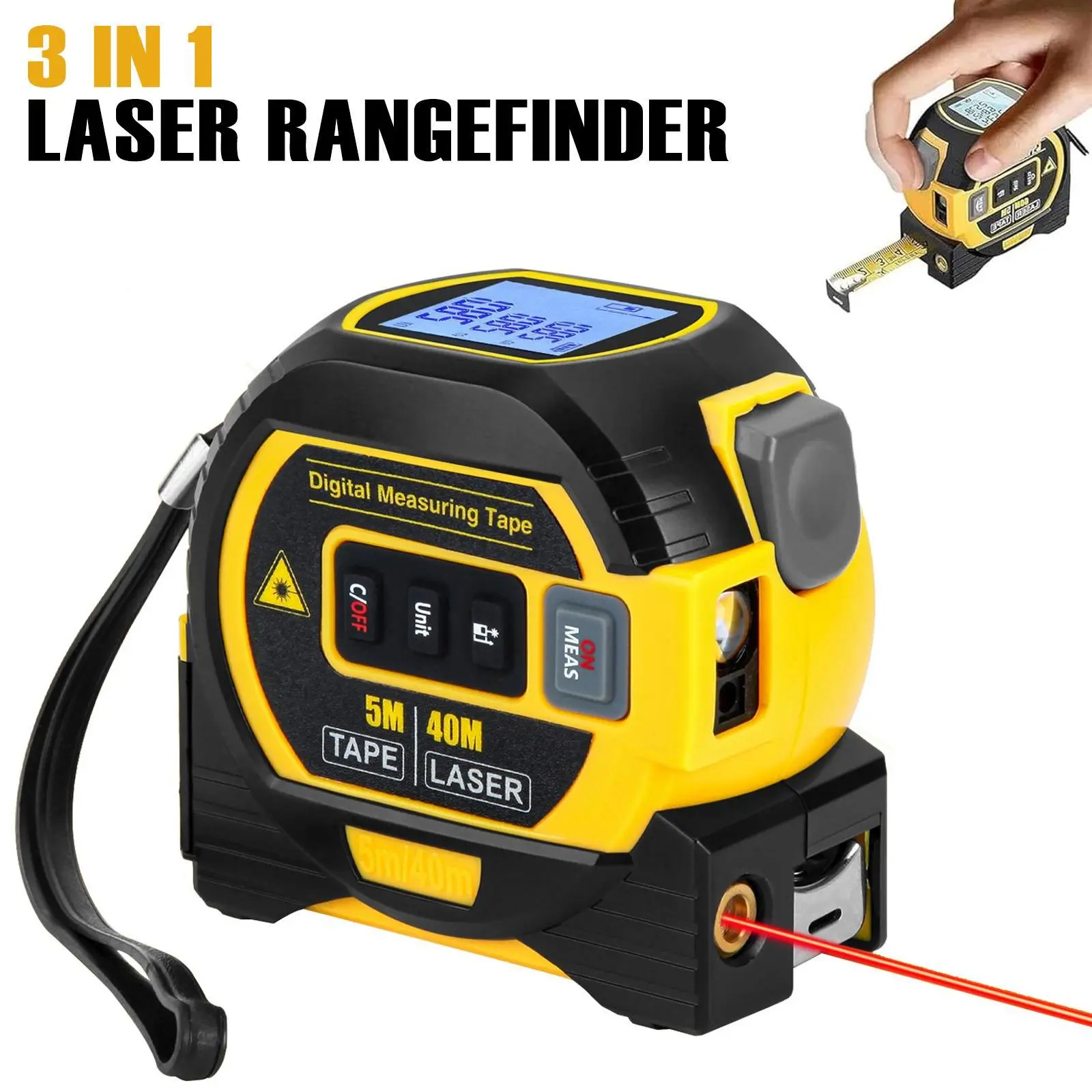 3 in 1 Laser Rangefinder, Laser Measuring Ruler, Measuring Tape, Laser Tape Measure, Rangefinder with LED Display, Measuring Instrument, Measuring Tool for Indoor and Outdoor Use